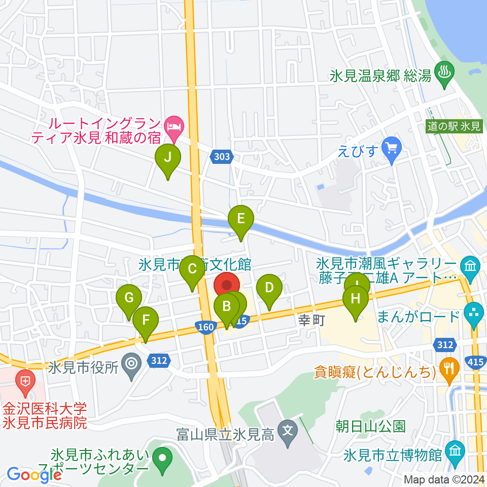 氷見市芸術文化館周辺のファミレス・ファーストフード一覧地図