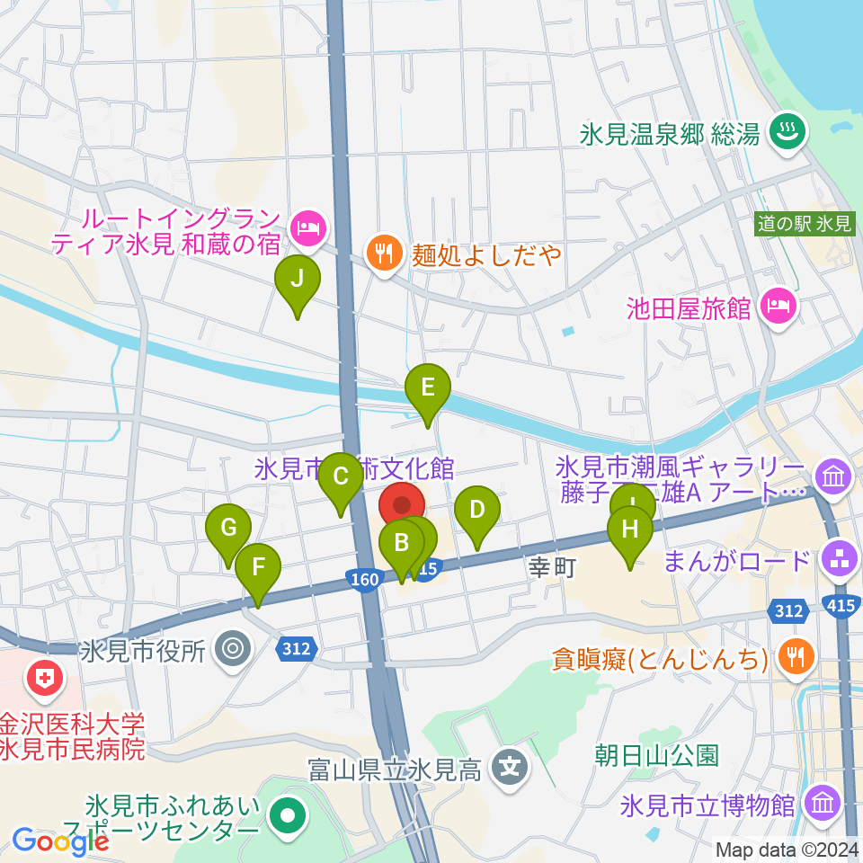 氷見市芸術文化館周辺のファミレス・ファーストフード一覧地図