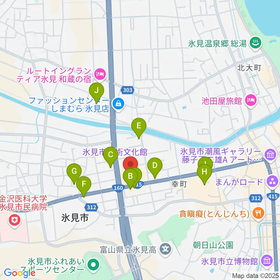 氷見市芸術文化館周辺のファミレス・ファーストフード一覧地図