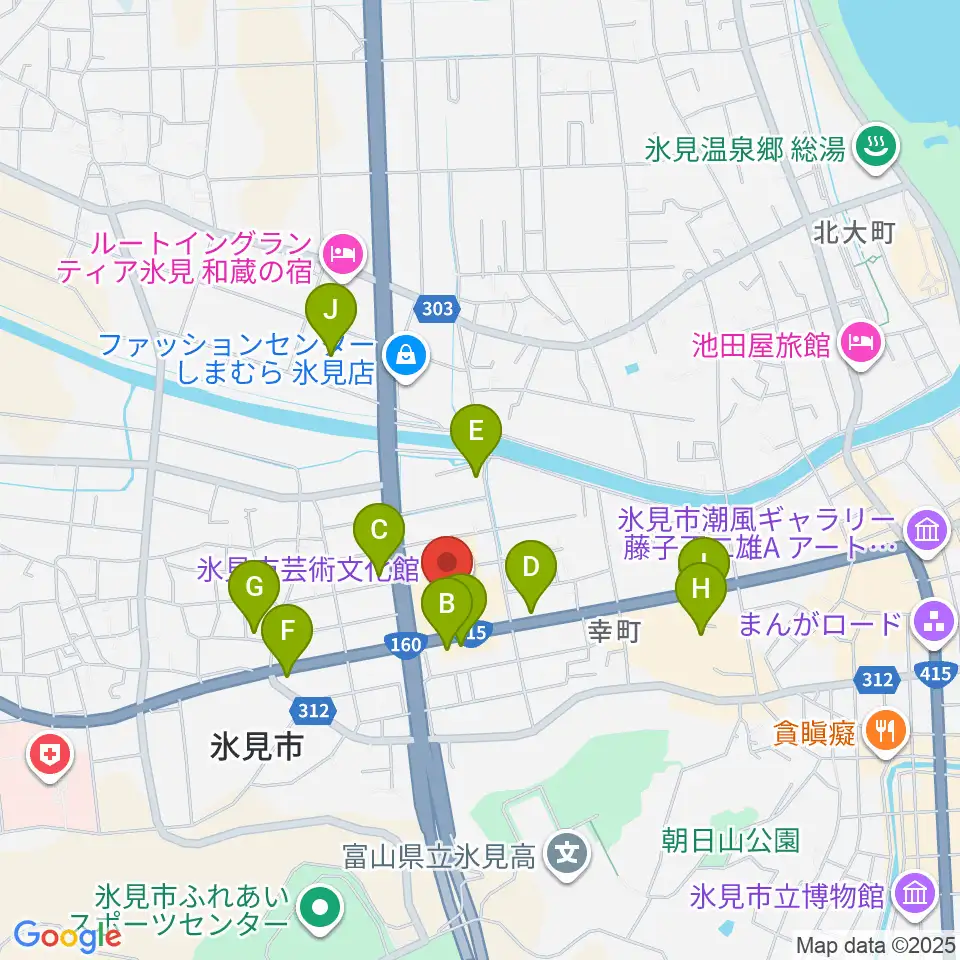 氷見市芸術文化館周辺のファミレス・ファーストフード一覧地図
