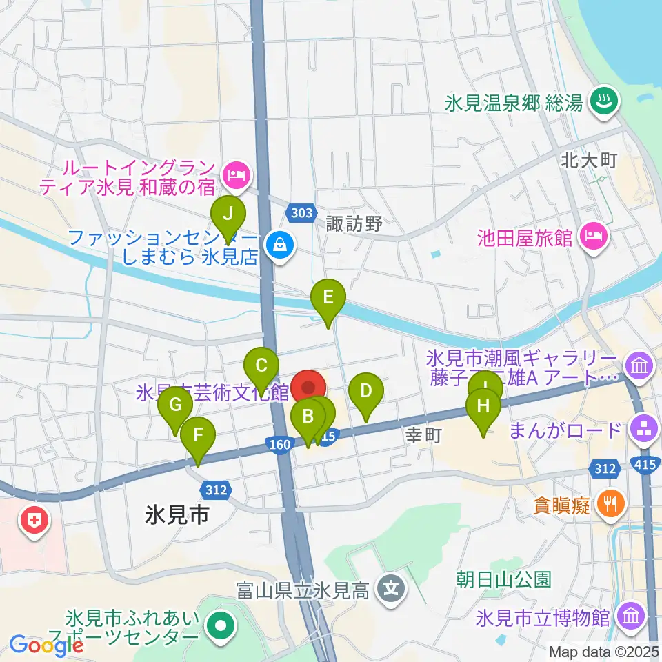 氷見市芸術文化館周辺のファミレス・ファーストフード一覧地図