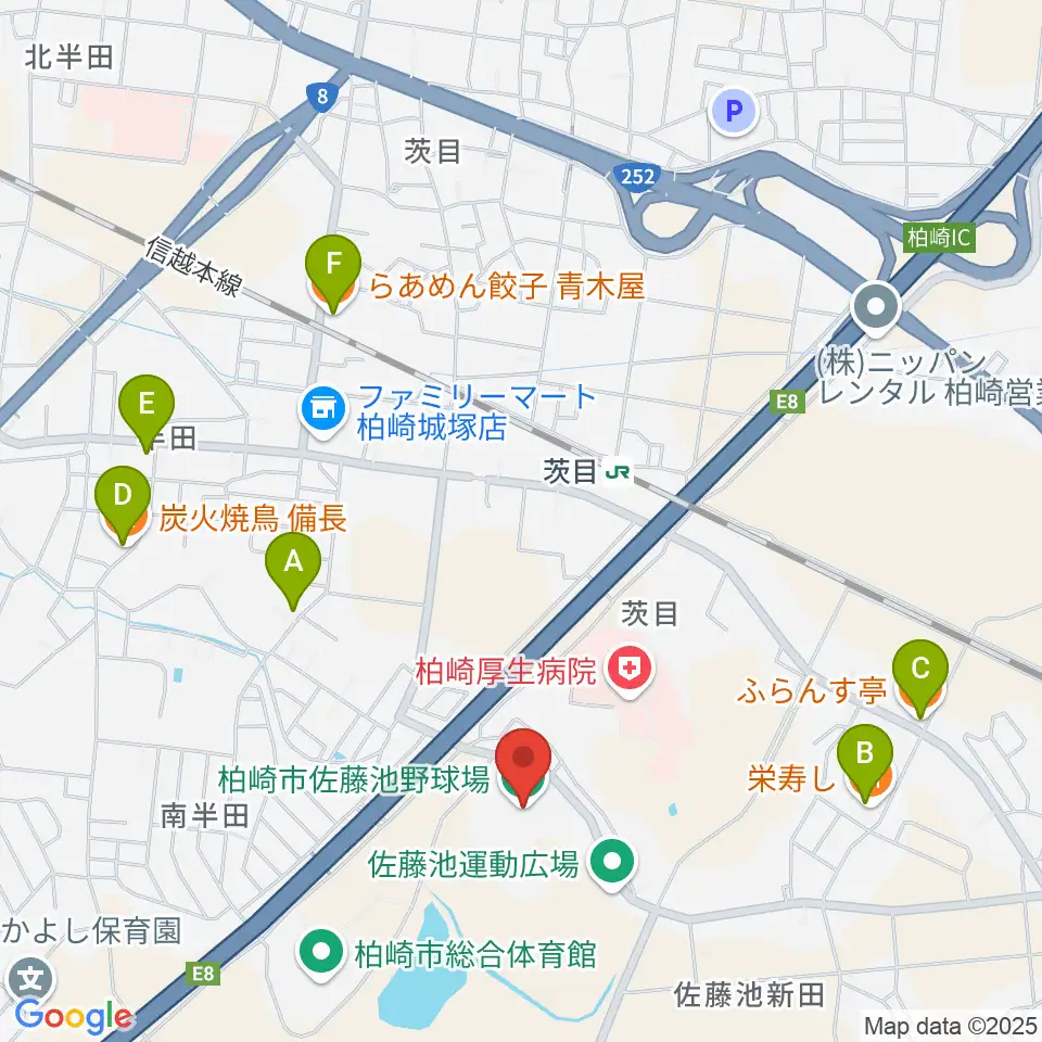 佐藤池野球場周辺のファミレス・ファーストフード一覧地図