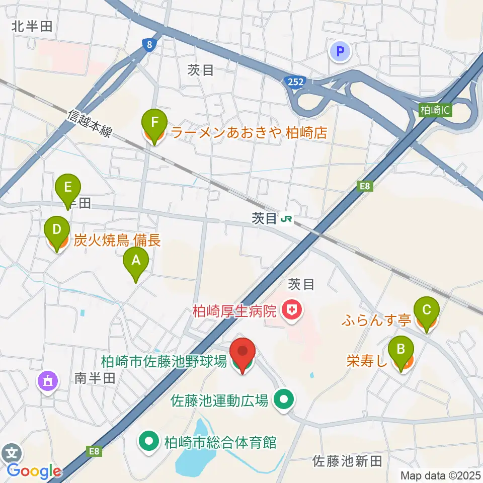 佐藤池野球場周辺のファミレス・ファーストフード一覧地図