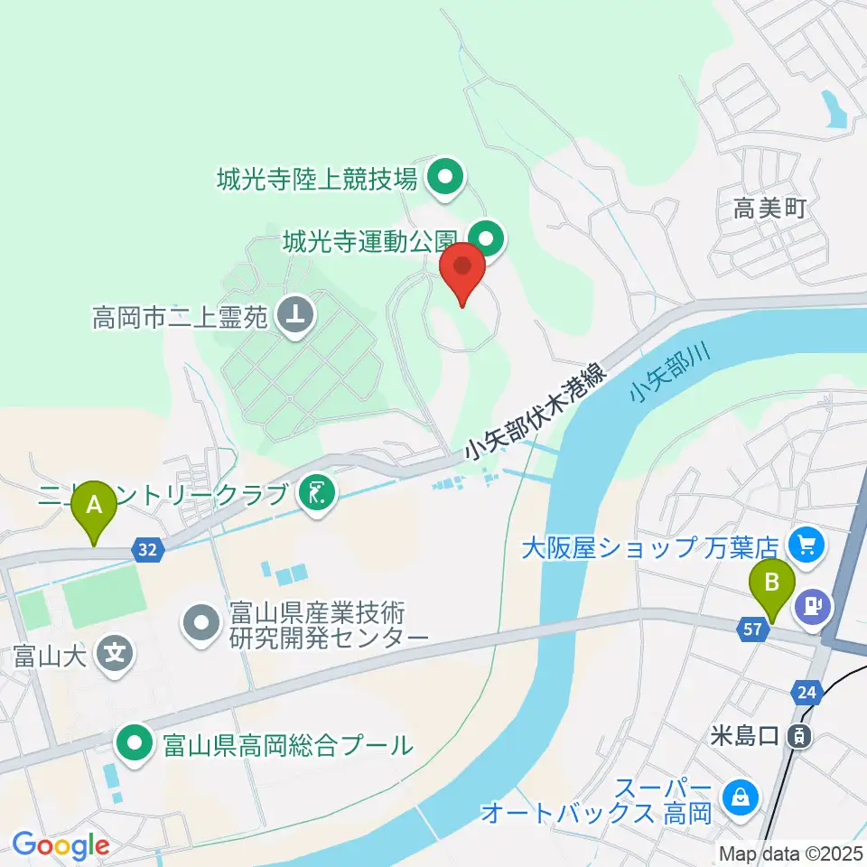 高岡市営城光寺野球場周辺のファミレス・ファーストフード一覧地図
