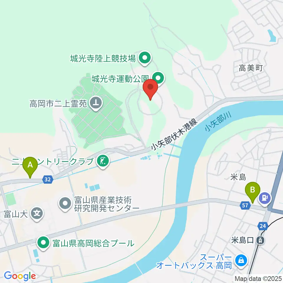 高岡市営城光寺野球場周辺のファミレス・ファーストフード一覧地図