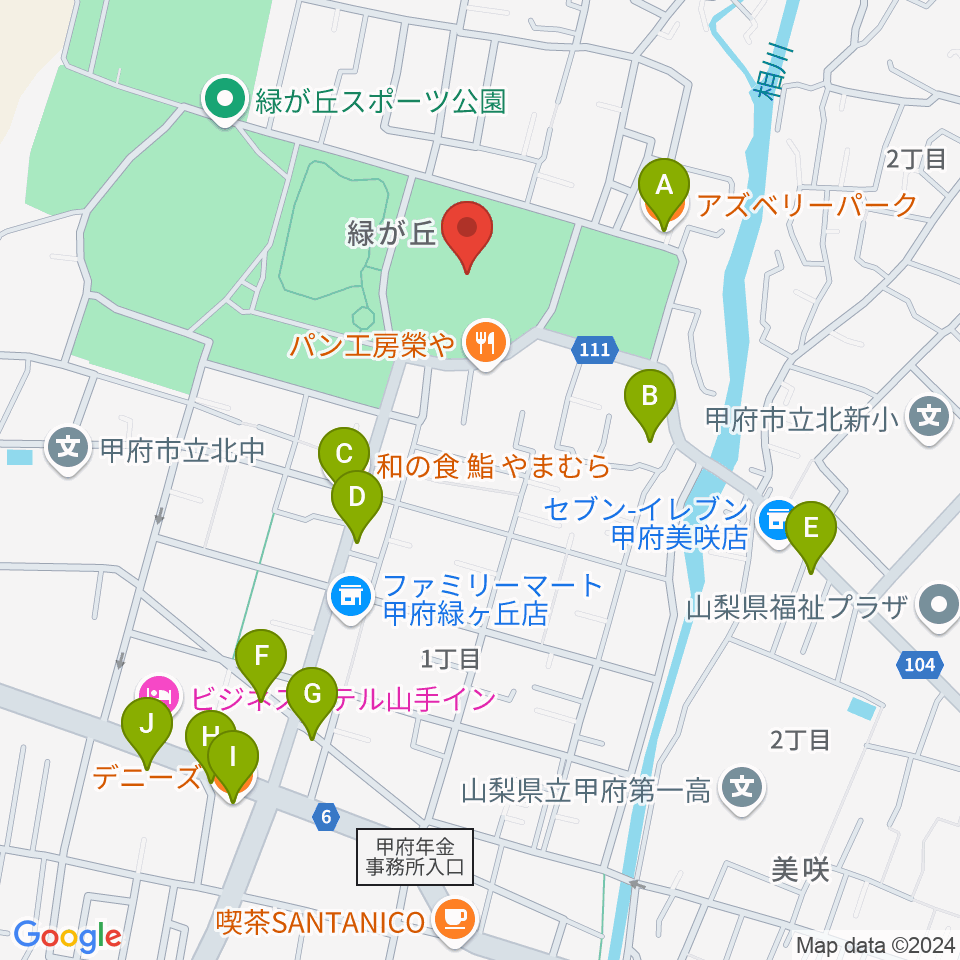 ふじでん球場周辺のファミレス・ファーストフード一覧地図