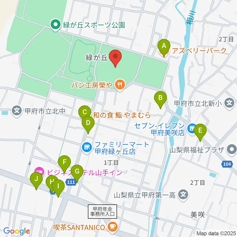 ふじでん球場周辺のファミレス・ファーストフード一覧地図