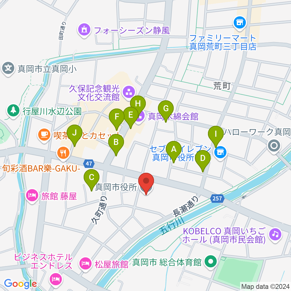 FMもおか周辺のファミレス・ファーストフード一覧地図