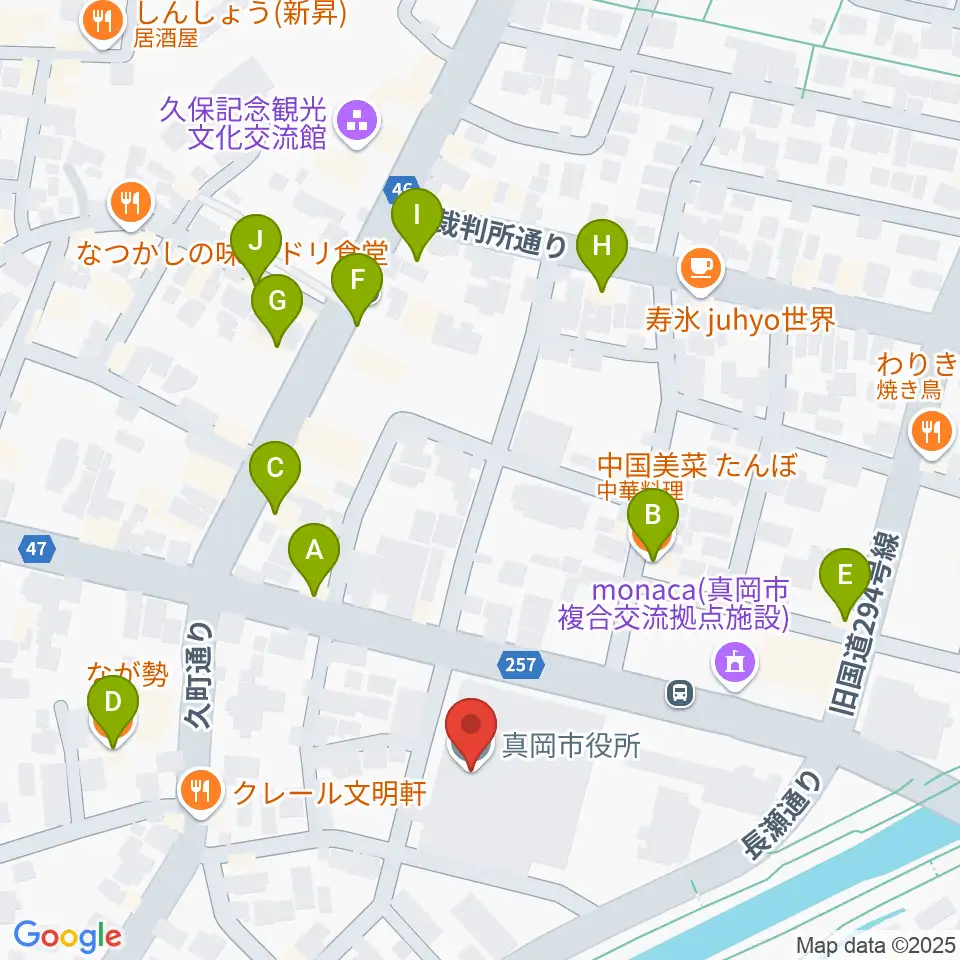 FMもおか周辺のファミレス・ファーストフード一覧地図