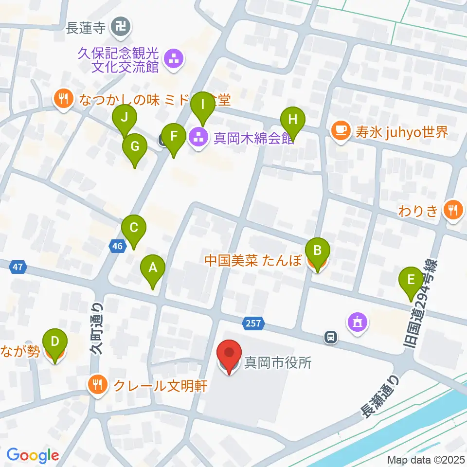 FMもおか周辺のファミレス・ファーストフード一覧地図