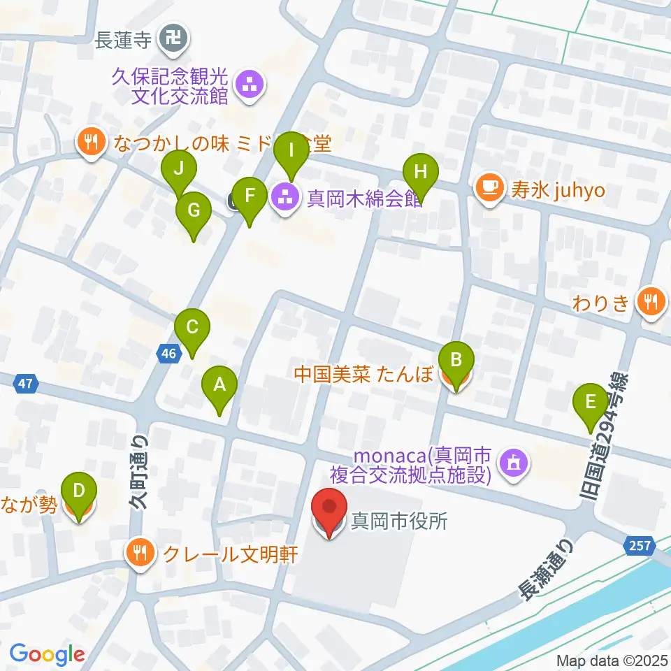 FMもおか周辺のファミレス・ファーストフード一覧地図