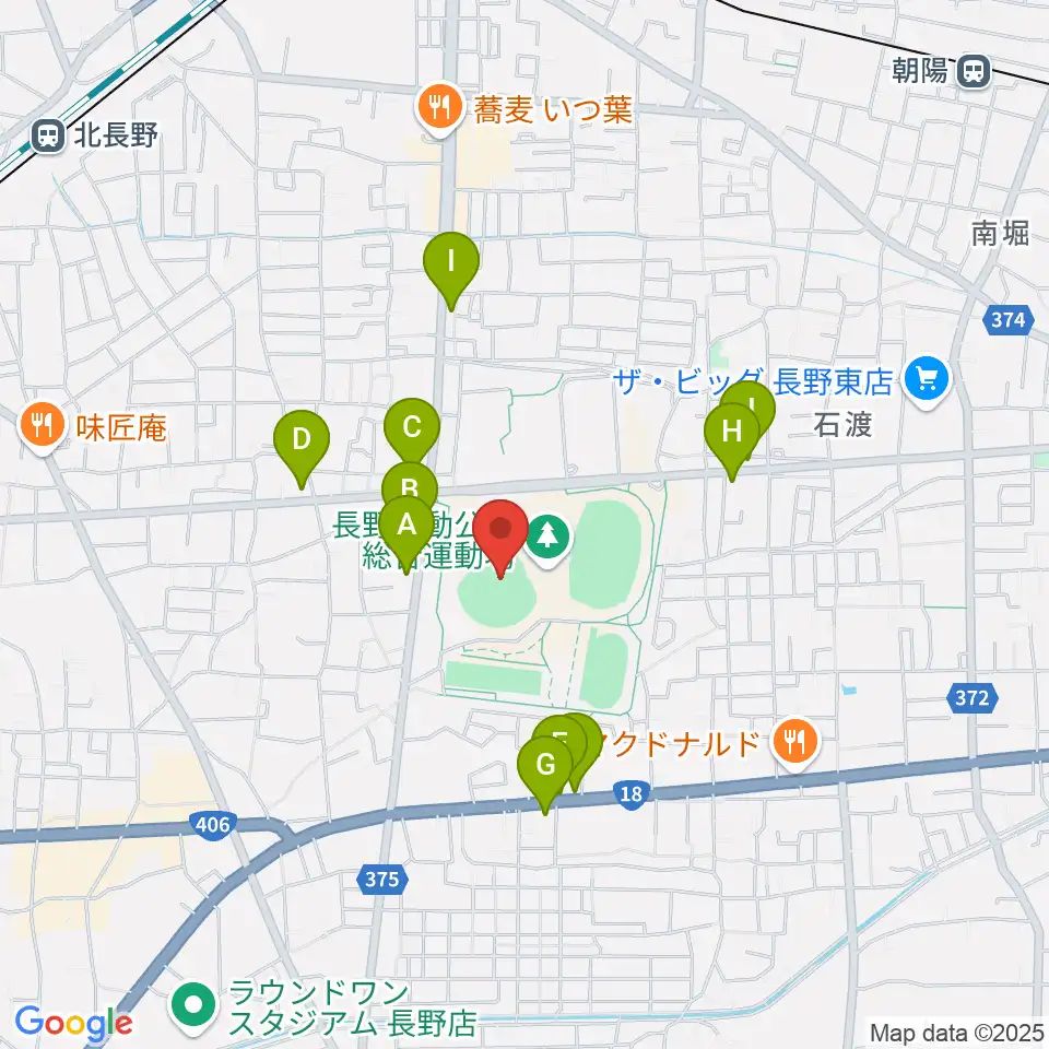 長野県営野球場周辺のファミレス・ファーストフード一覧地図