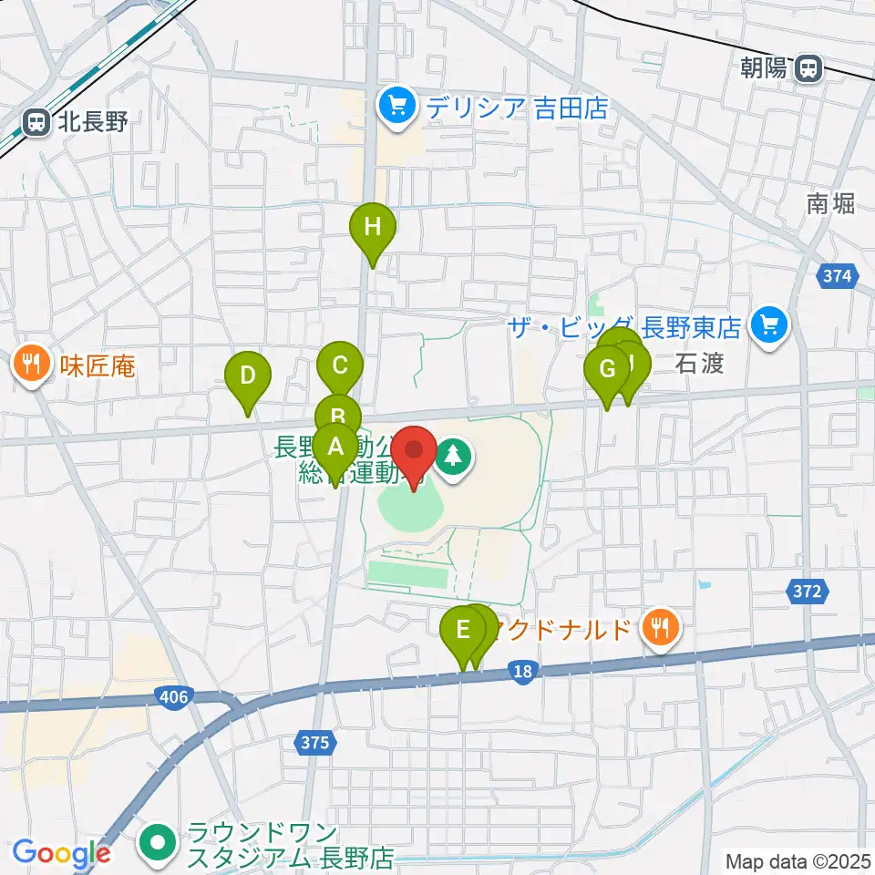長野県営野球場周辺のファミレス・ファーストフード一覧地図