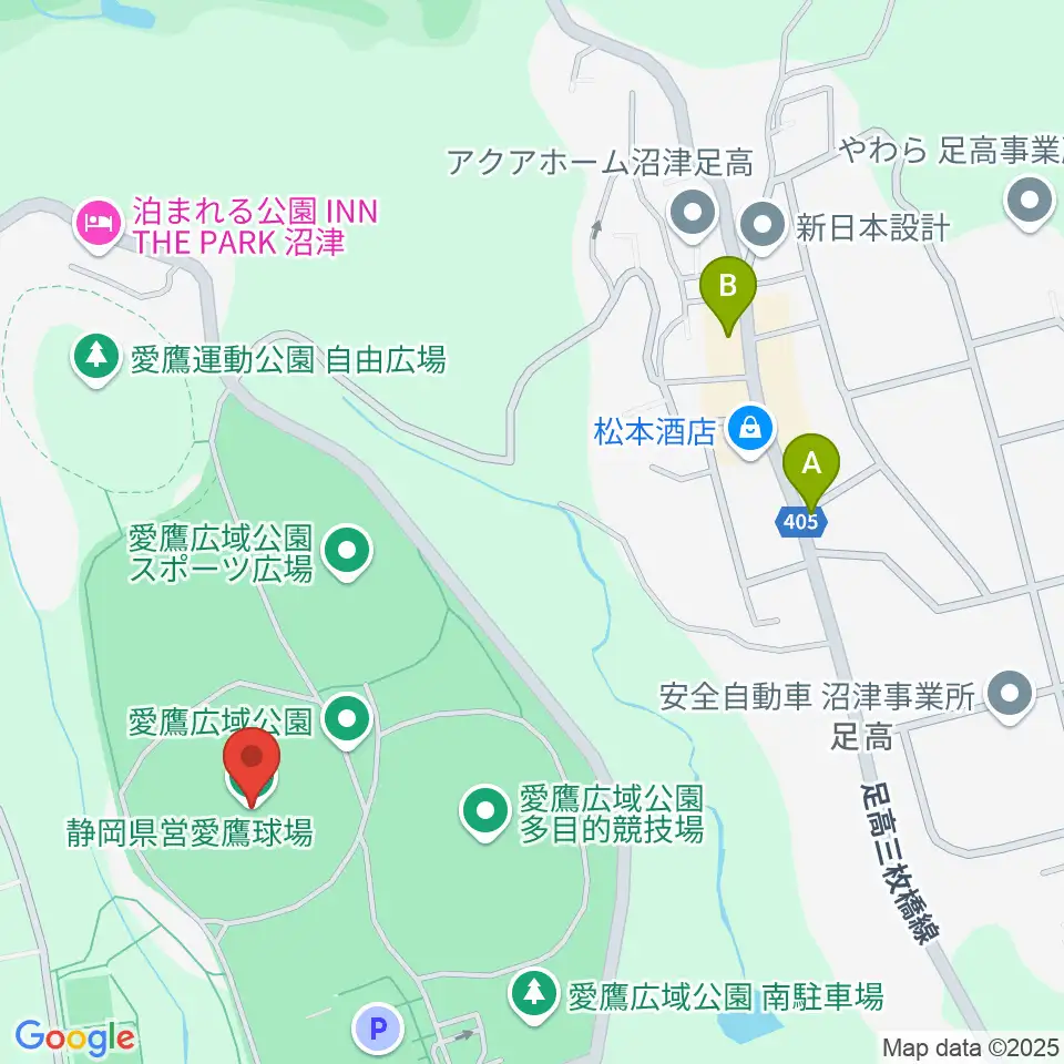 静岡県営愛鷹球場周辺のファミレス・ファーストフード一覧地図