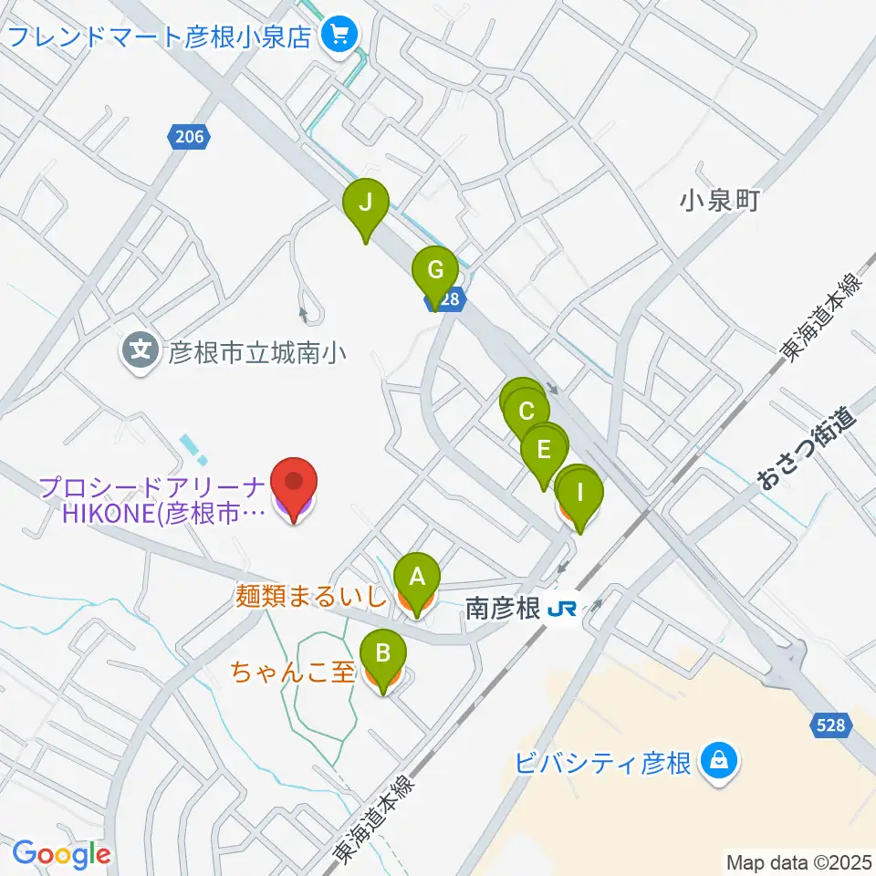 プロシードアリーナHIKONE周辺のファミレス・ファーストフード一覧地図