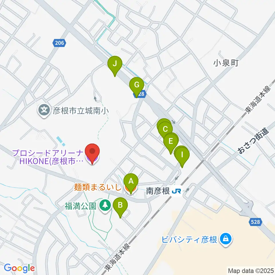 プロシードアリーナHIKONE周辺のファミレス・ファーストフード一覧地図