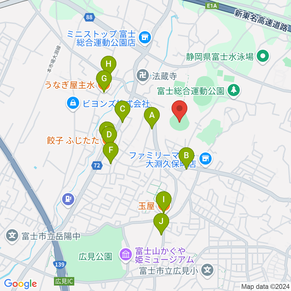 富士総合運動公園野球場周辺のファミレス・ファーストフード一覧地図