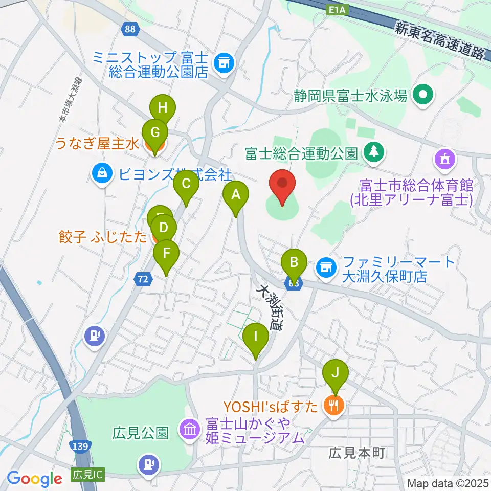 富士総合運動公園野球場周辺のファミレス・ファーストフード一覧地図