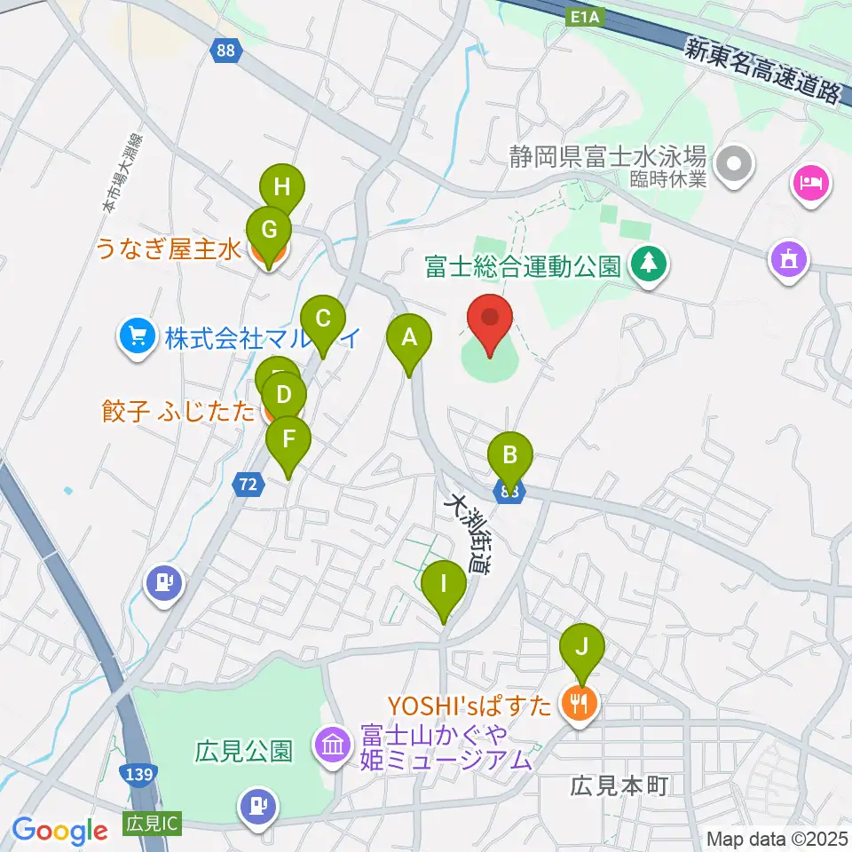 富士総合運動公園野球場周辺のファミレス・ファーストフード一覧地図