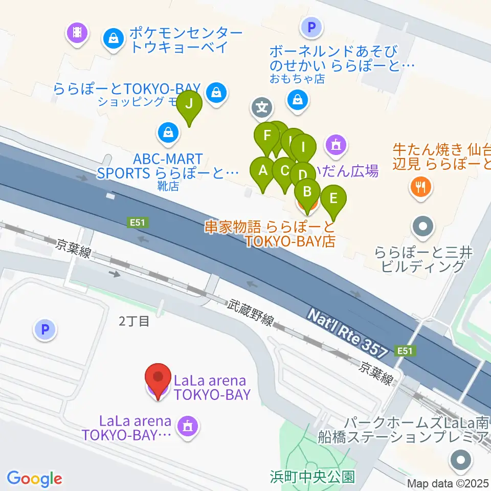 ららアリーナ東京ベイ周辺のファミレス・ファーストフード一覧地図