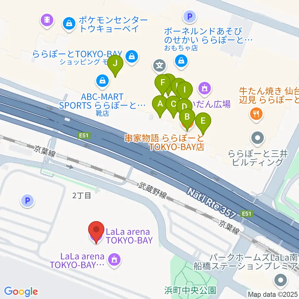 ららアリーナ東京ベイ周辺のファミレス・ファーストフード一覧地図