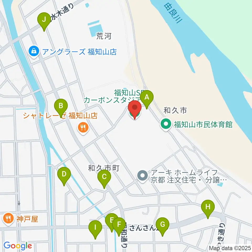 福知山SECカーボンスタジアム周辺のファミレス・ファーストフード一覧地図