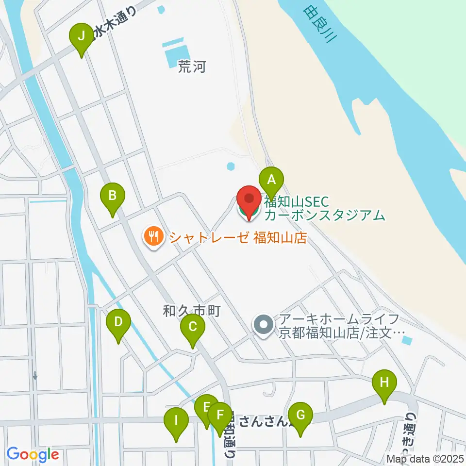 福知山SECカーボンスタジアム周辺のファミレス・ファーストフード一覧地図