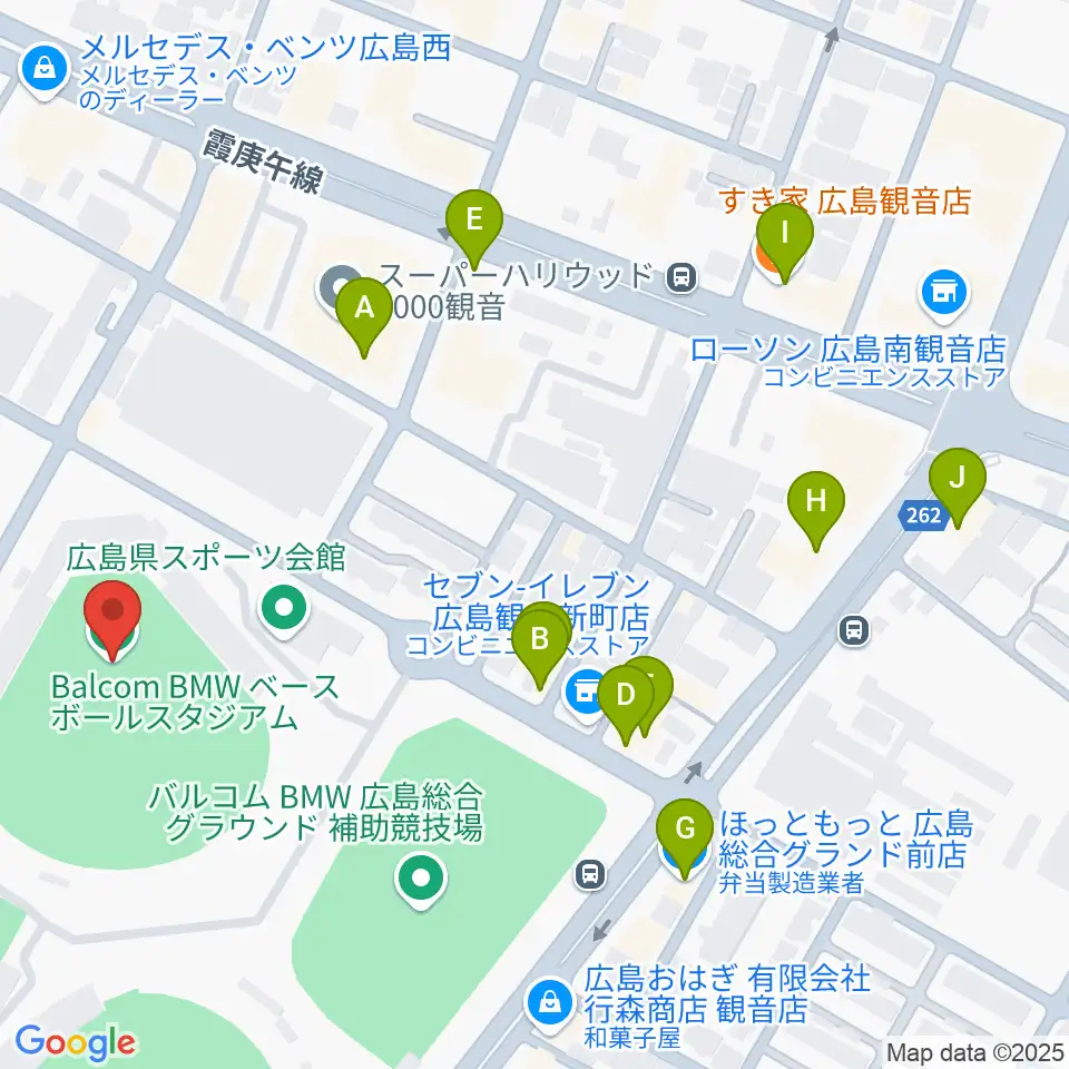 バルコムBMWベースボールスタジアム周辺のファミレス・ファーストフード一覧地図