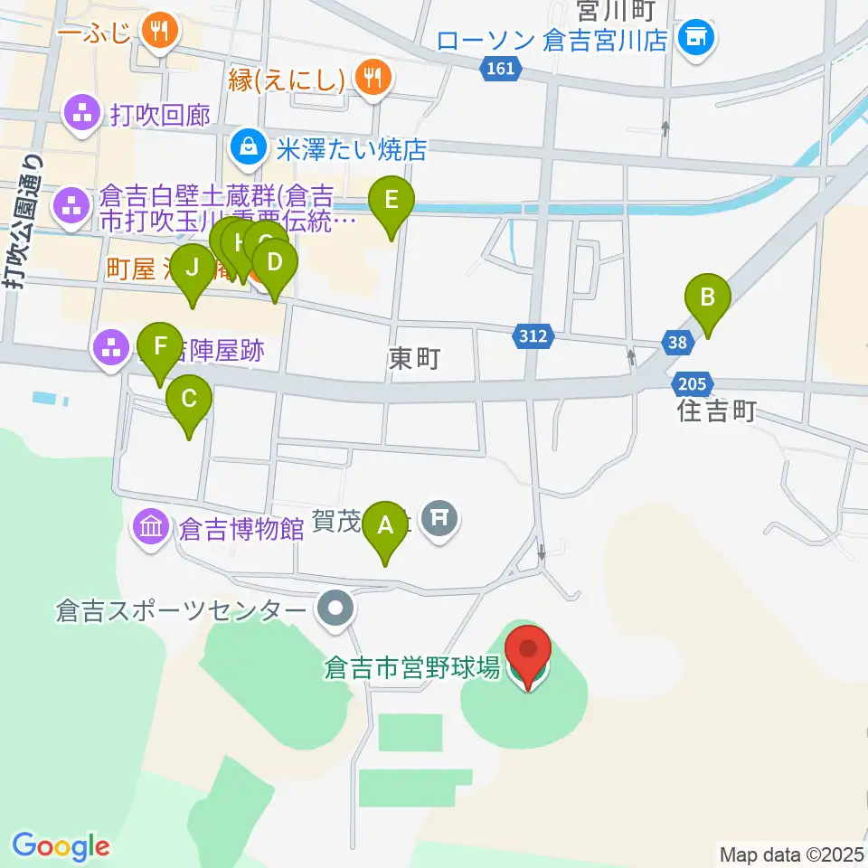 倉吉市営野球場周辺のファミレス・ファーストフード一覧地図