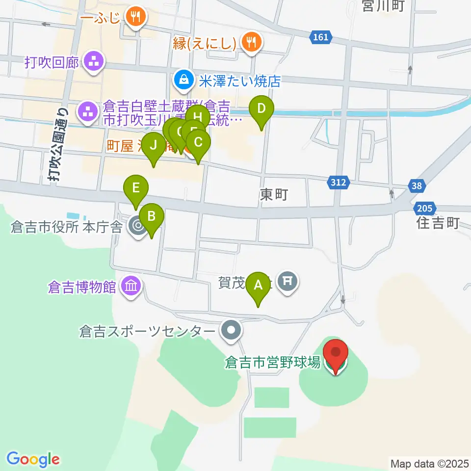 倉吉市営野球場周辺のファミレス・ファーストフード一覧地図