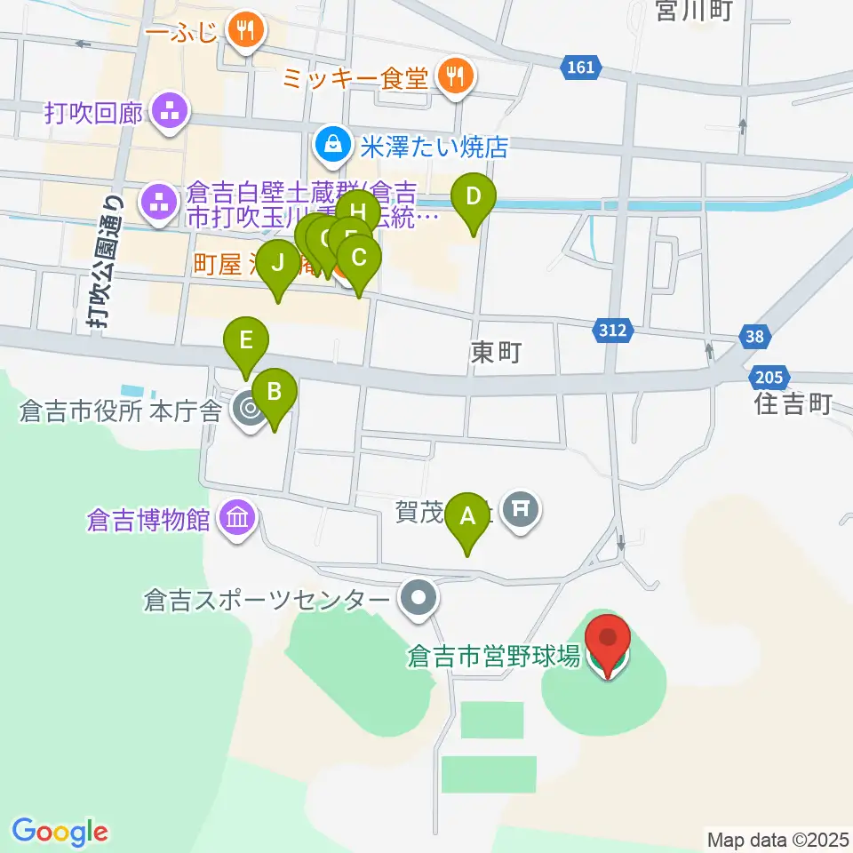 倉吉市営野球場周辺のファミレス・ファーストフード一覧地図