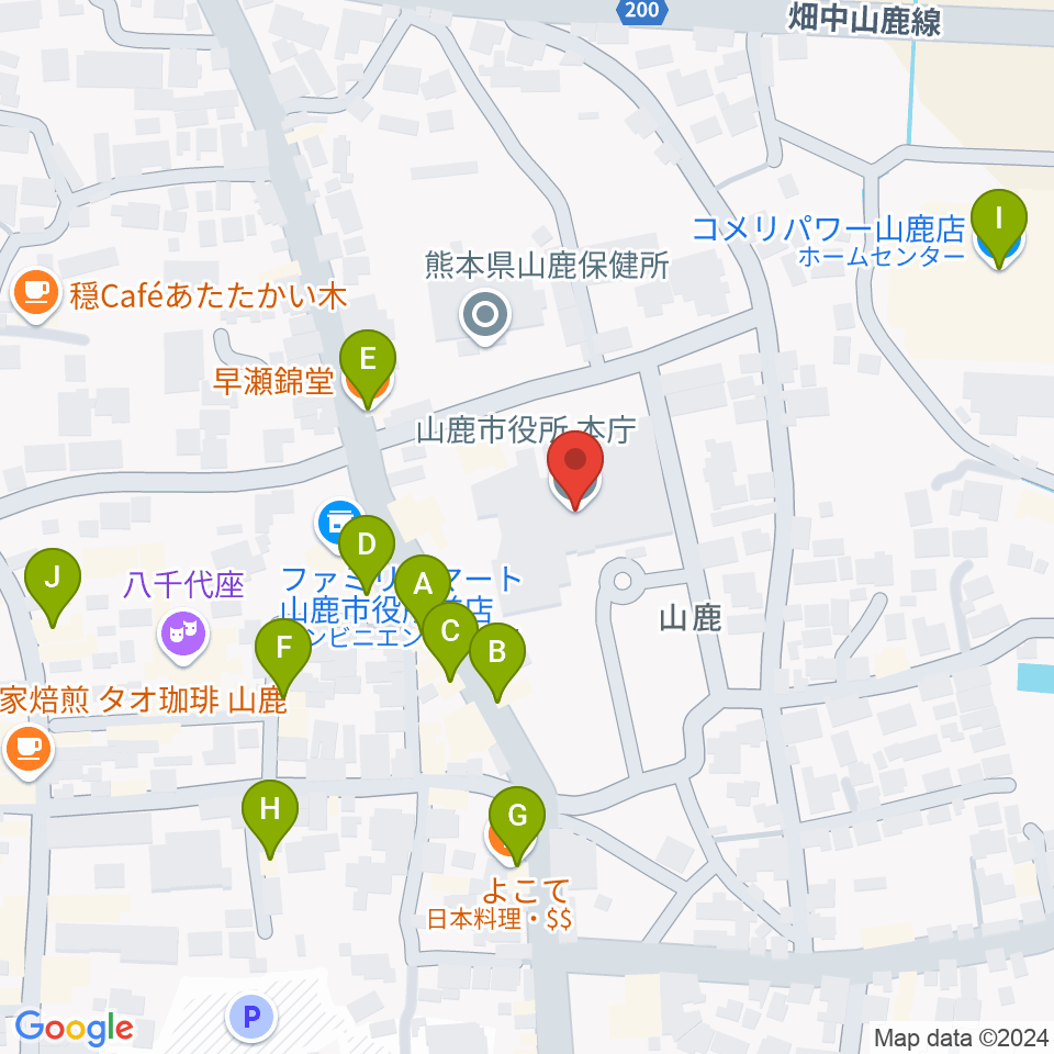 山鹿市民交流センター周辺のファミレス・ファーストフード一覧地図