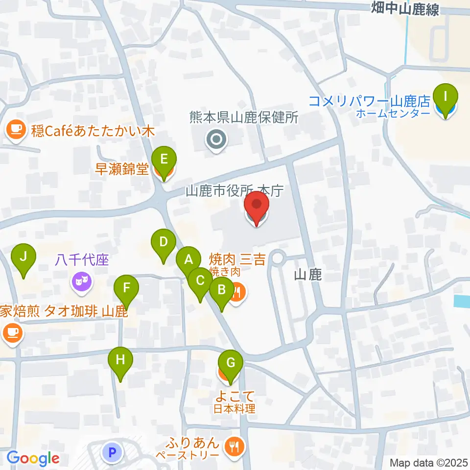 山鹿市民交流センター周辺のファミレス・ファーストフード一覧地図