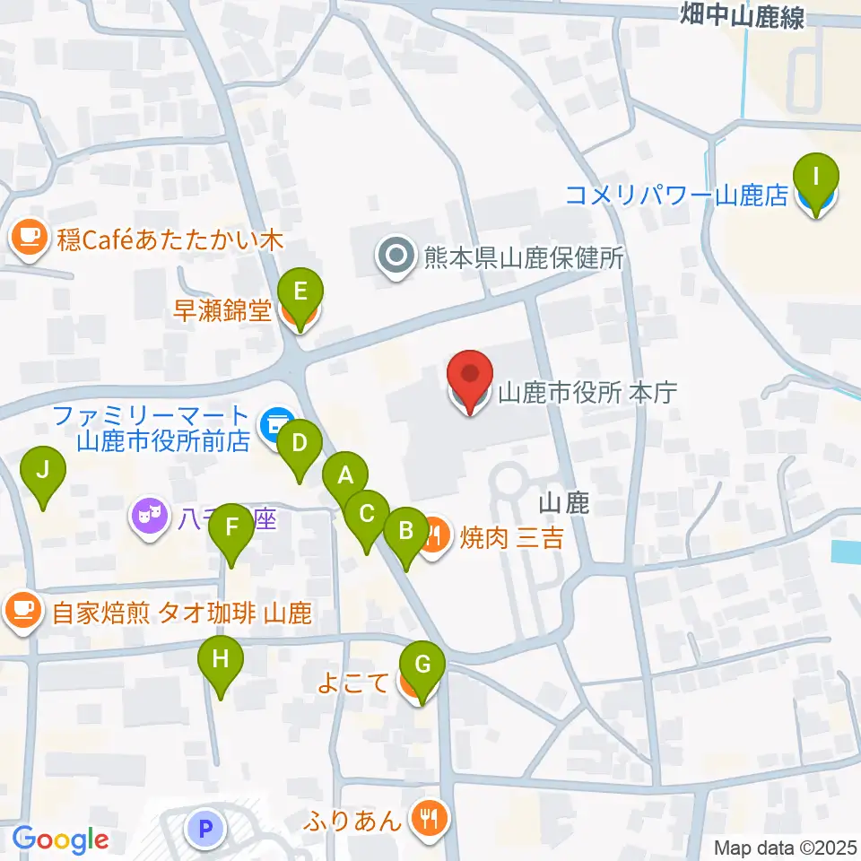 山鹿市民交流センター周辺のファミレス・ファーストフード一覧地図