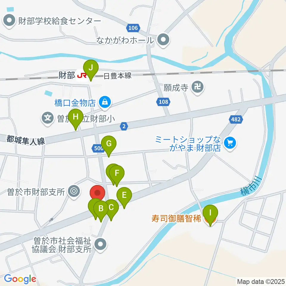財部きらめきセンター周辺のファミレス・ファーストフード一覧地図