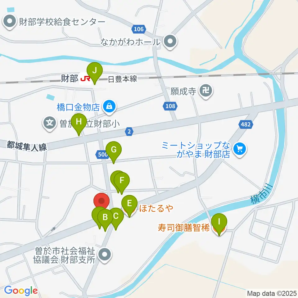 財部きらめきセンター周辺のファミレス・ファーストフード一覧地図
