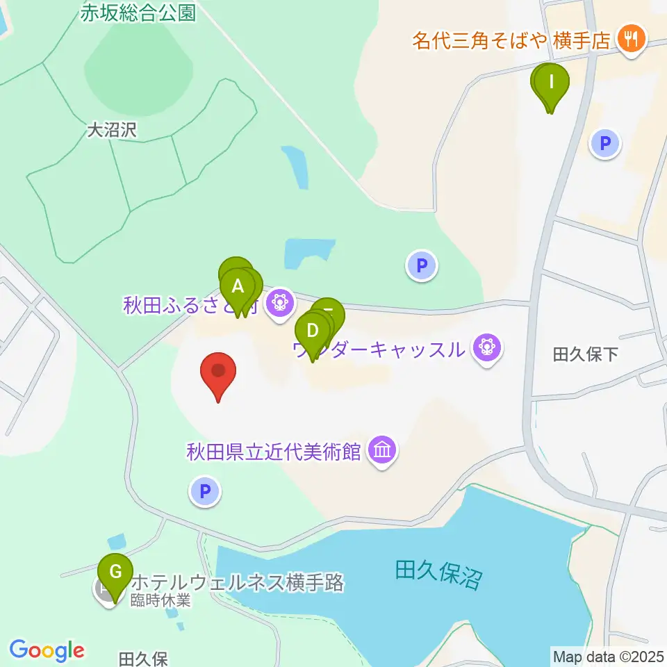 秋田ふるさと村ドーム劇場周辺のファミレス・ファーストフード一覧地図