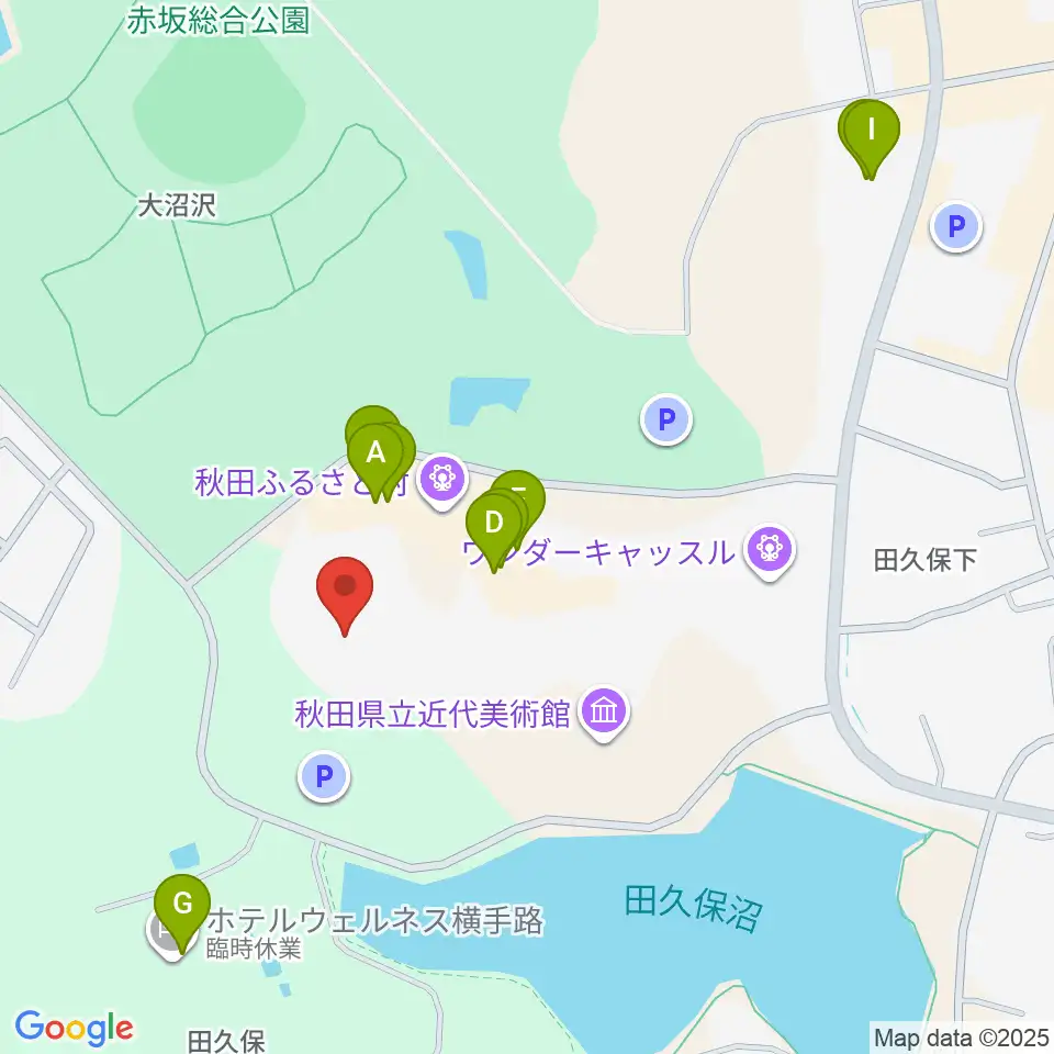 秋田ふるさと村ドーム劇場周辺のファミレス・ファーストフード一覧地図