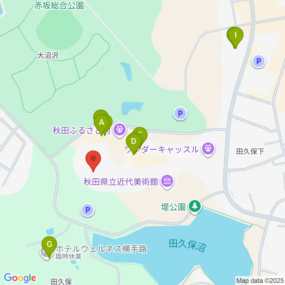 秋田ふるさと村ドーム劇場周辺のファミレス・ファーストフード一覧地図