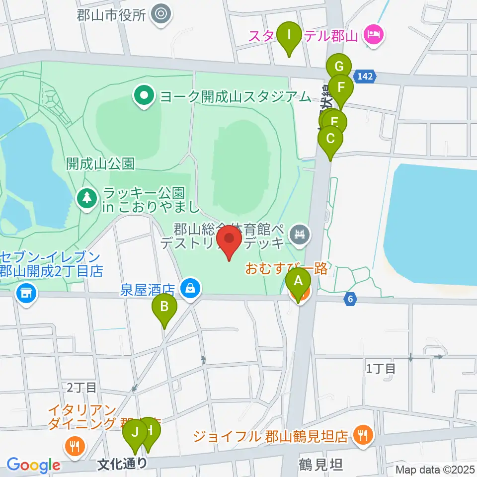 郡山しんきん開成山プール周辺のファミレス・ファーストフード一覧地図