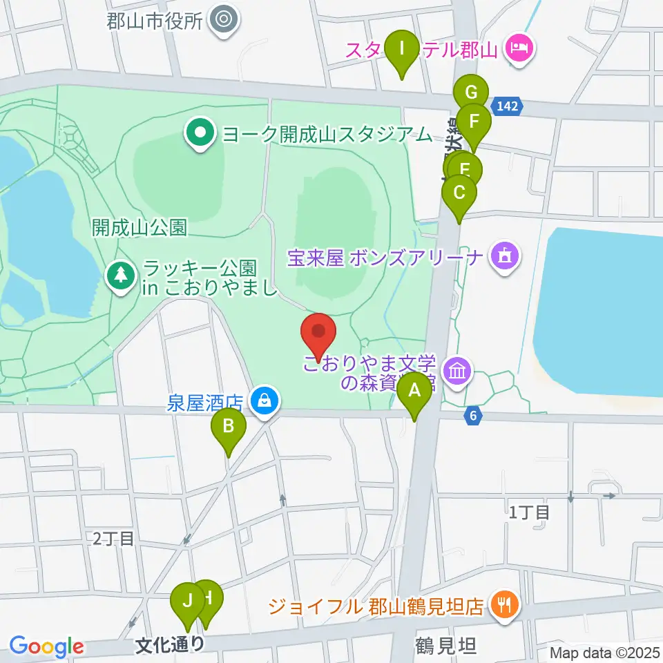 郡山しんきん開成山プール周辺のファミレス・ファーストフード一覧地図
