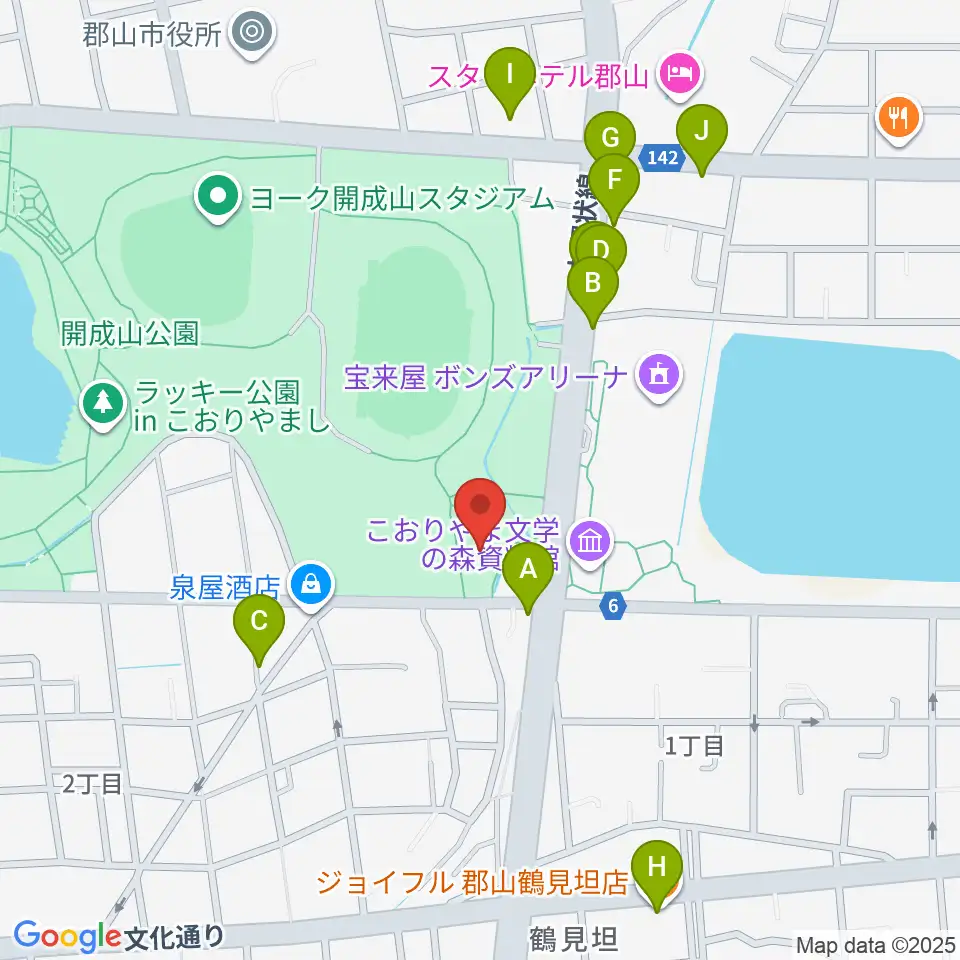 ミューカルがくと館周辺のファミレス・ファーストフード一覧地図