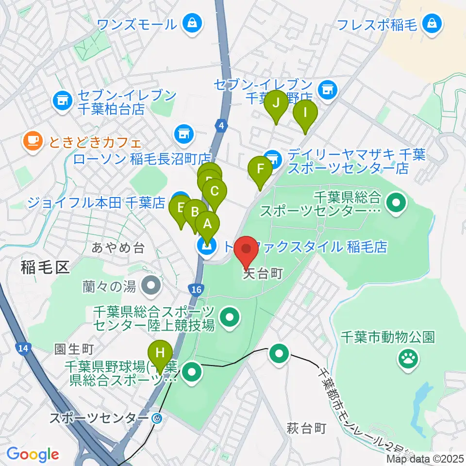 千葉県総合スポーツセンター第2陸上競技場周辺のファミレス・ファーストフード一覧地図