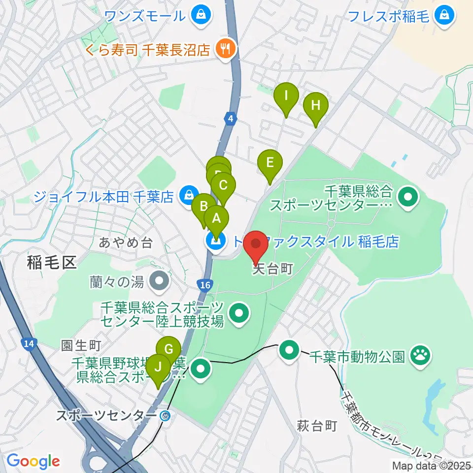 千葉県総合スポーツセンター第2陸上競技場周辺のファミレス・ファーストフード一覧地図