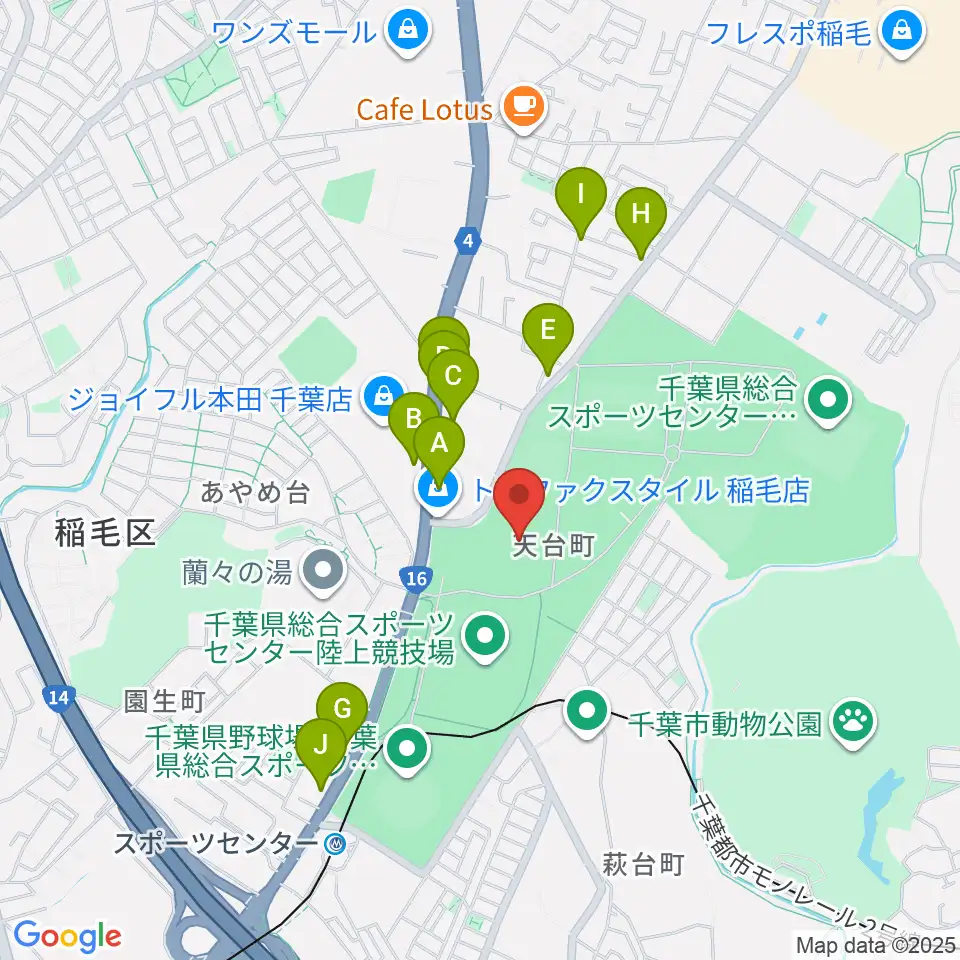 千葉県総合スポーツセンター第2陸上競技場周辺のファミレス・ファーストフード一覧地図