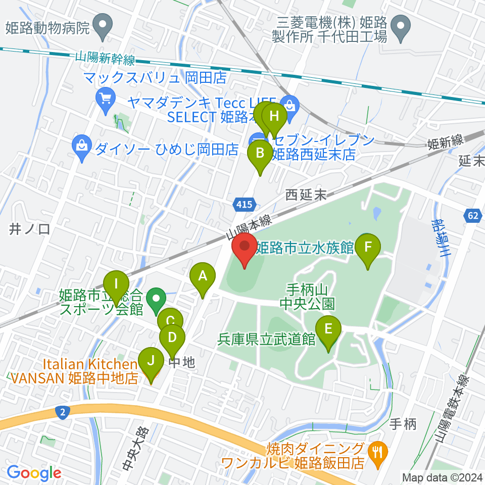 ウインク陸上競技場周辺のファミレス・ファーストフード一覧地図