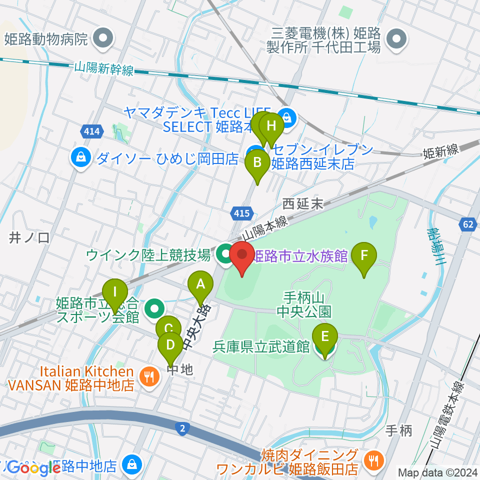 ウインク陸上競技場周辺のファミレス・ファーストフード一覧地図