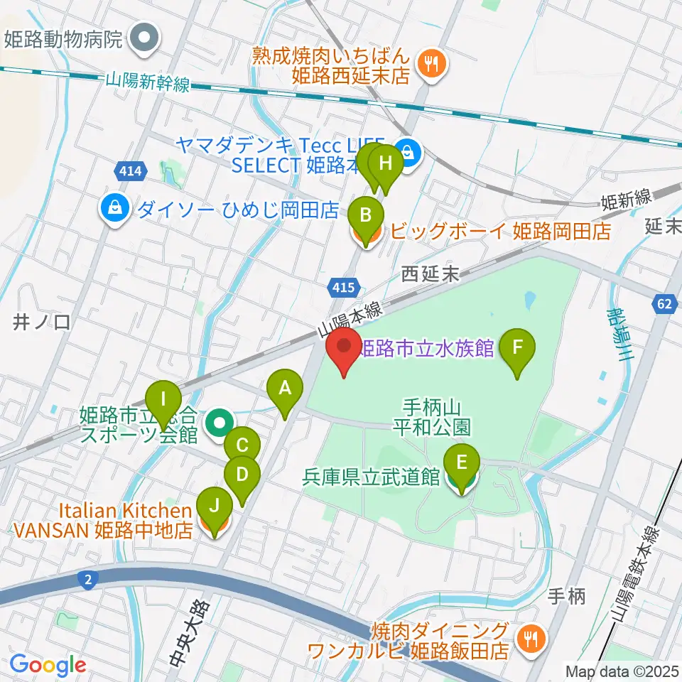 ウインク陸上競技場周辺のファミレス・ファーストフード一覧地図