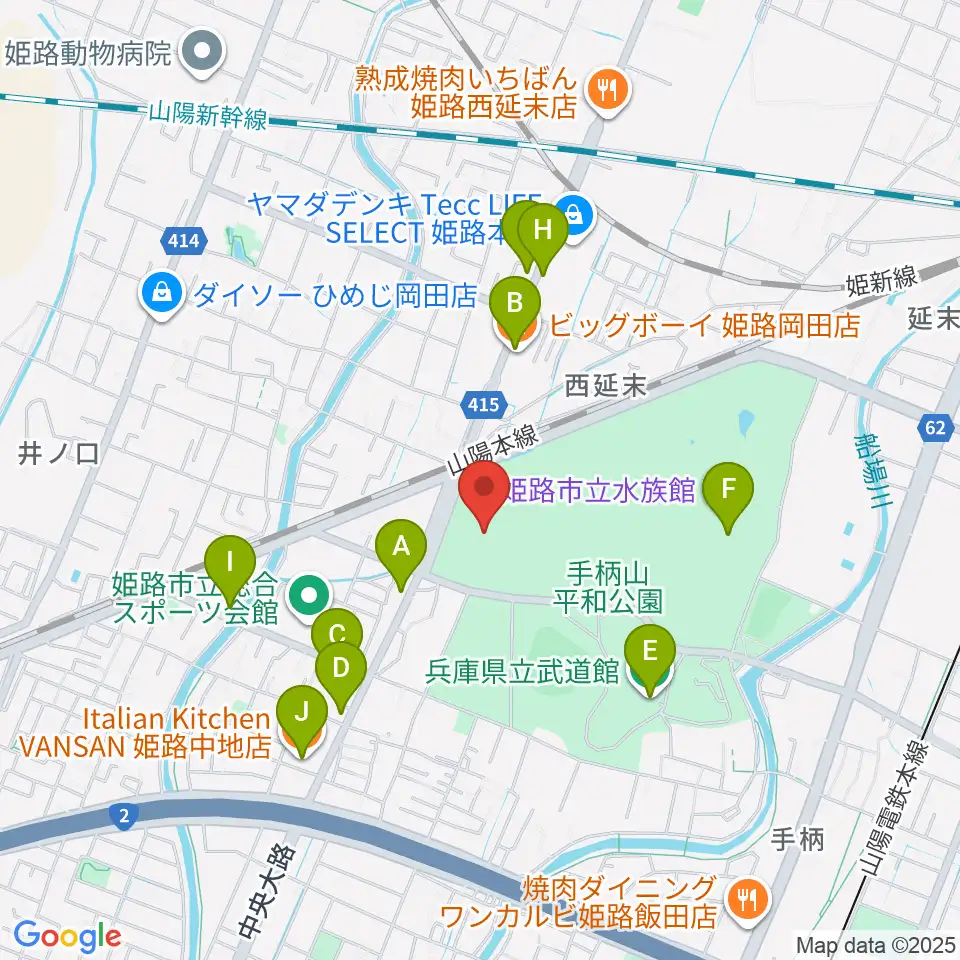 ウインク陸上競技場周辺のファミレス・ファーストフード一覧地図