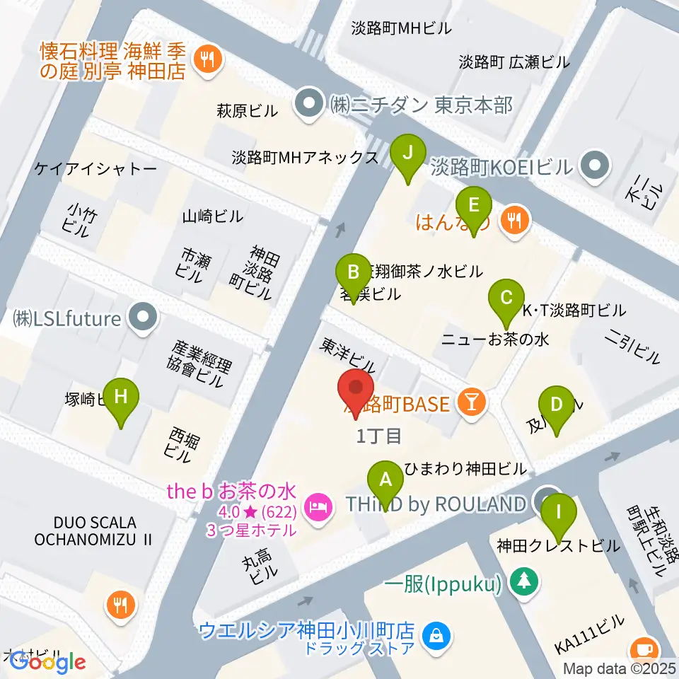 宮地楽器神田お茶の水ホール周辺のファミレス・ファーストフード一覧地図